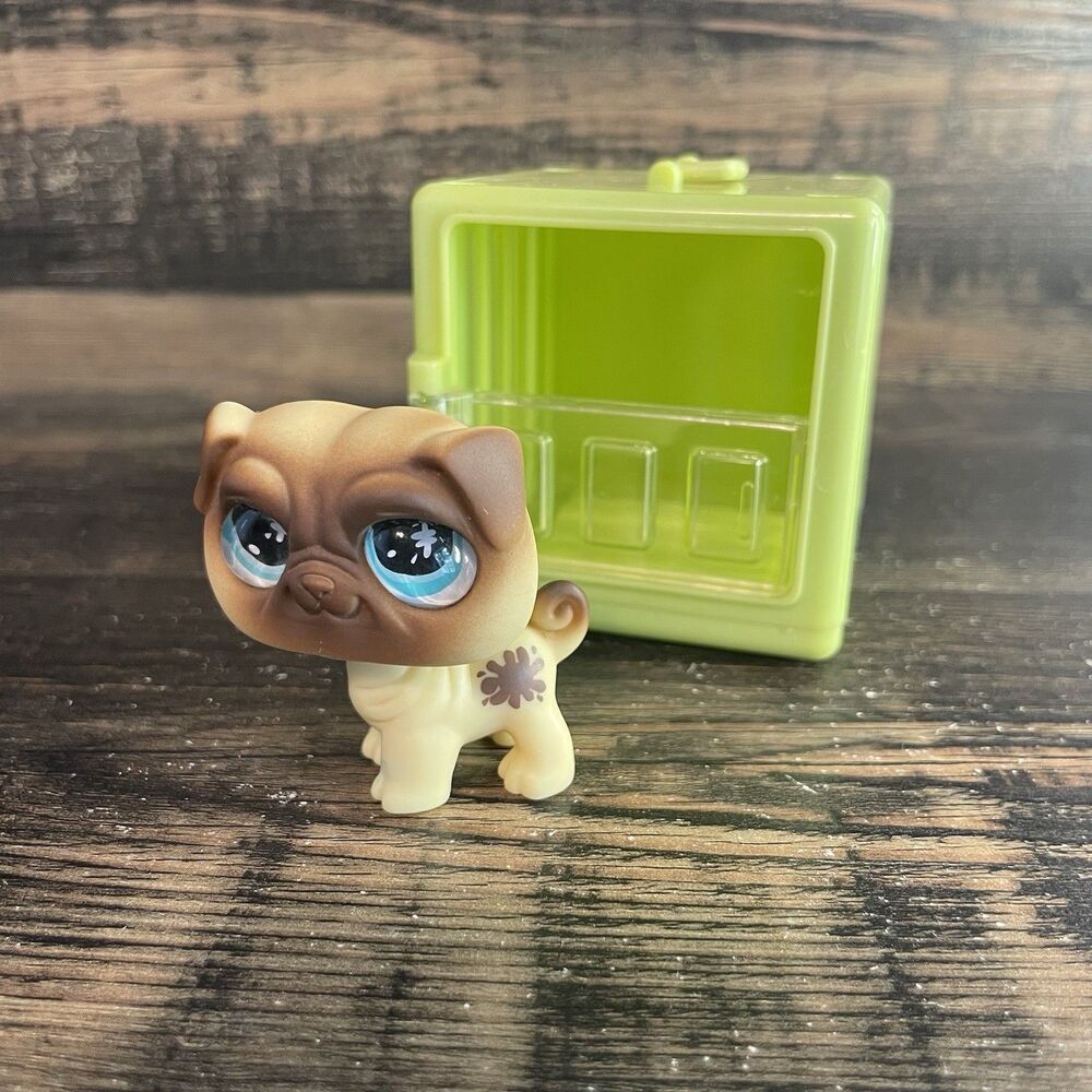Hasbro Littlest Pet Shop LPS Messiest Pug #623 & Green Carrier Set